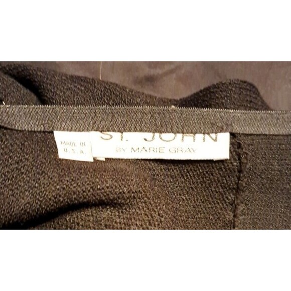 ST JOHN by Marie Gray: Black Dress Size 10 Long Sleeves Sequin Mesh Metallic - Picture 15 of 16